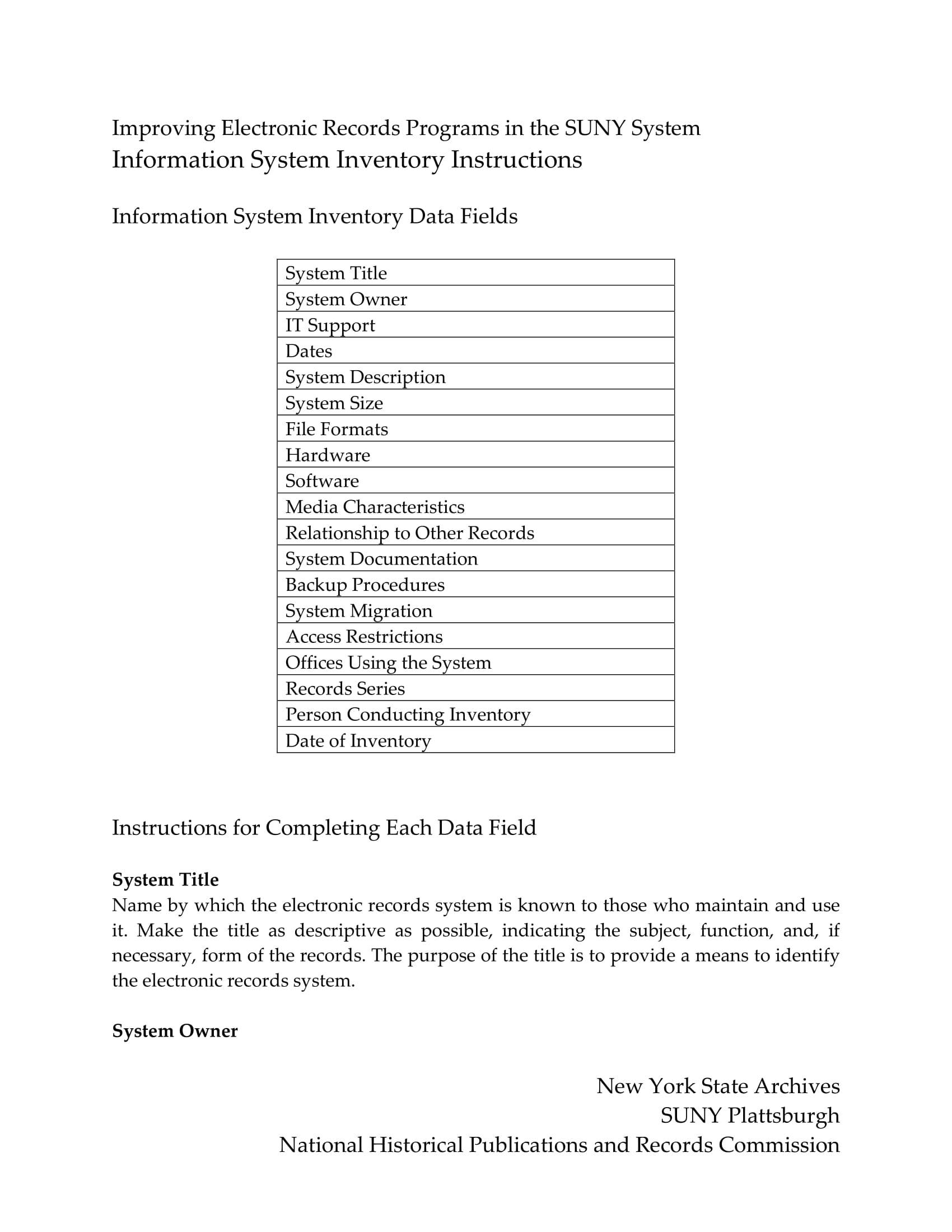 Electronic Record Programs Information Systems Inventory Database Example 1
