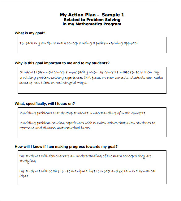 elementary student action plan example