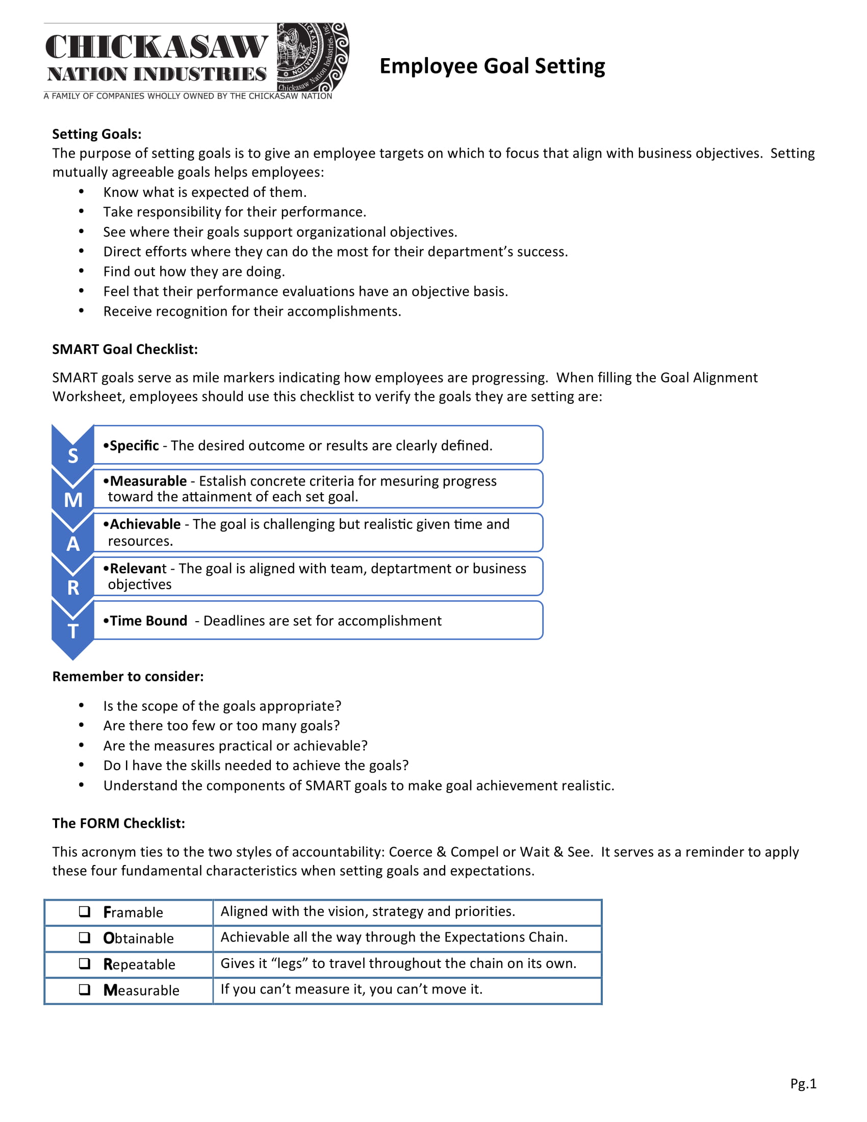 Employee Goal Setting Alignment Worksheet Example