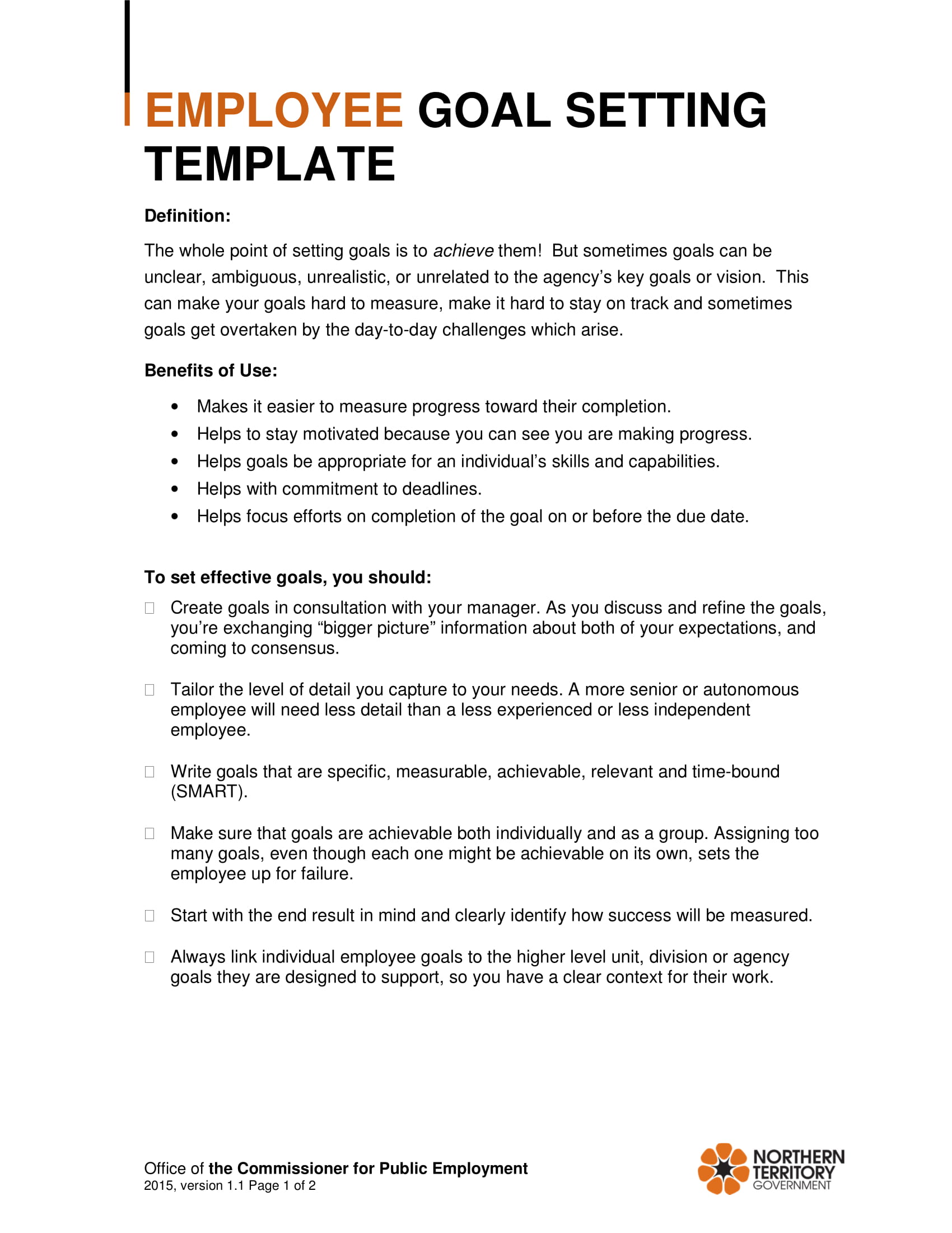 Sample Goal Setting Template