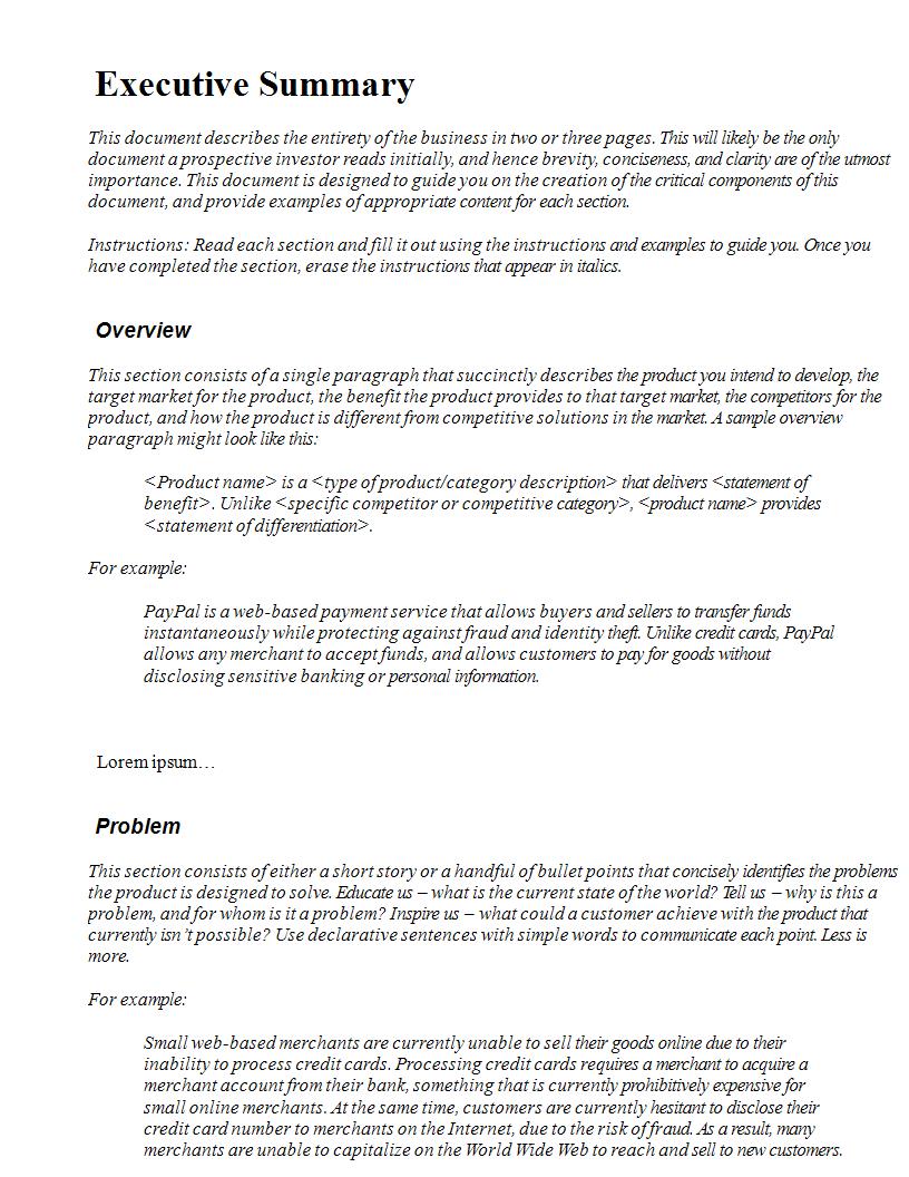 business proposal executive summary sample pdf
