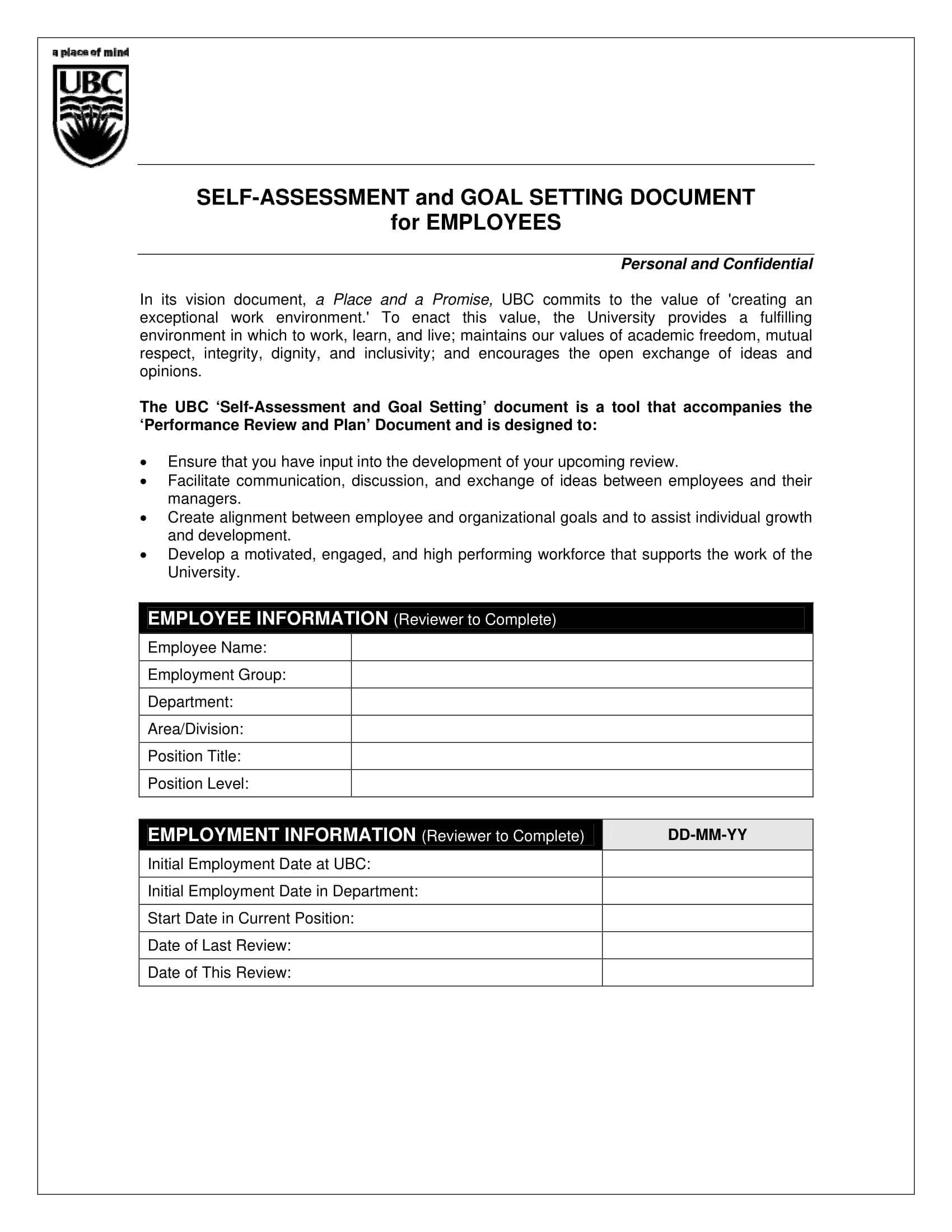 Goal Setting Document for Employees Example