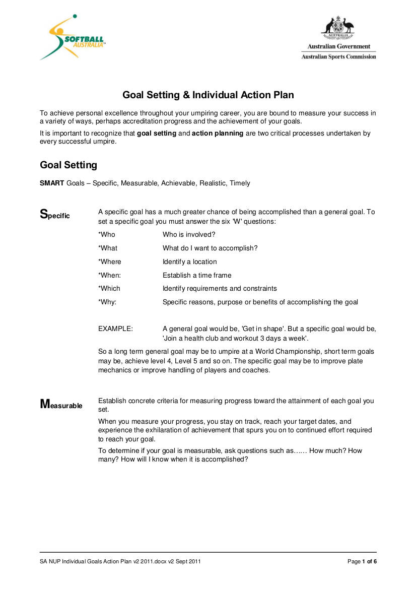 goal setting and individual action plan example