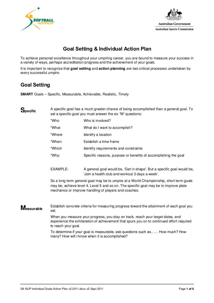 Goal Setting and Individual Action Plan Example