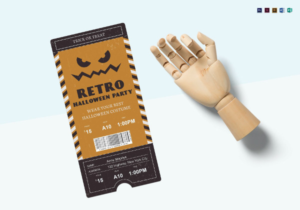 Halloween Party Retro Ticket Template 600