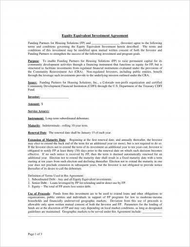 housing group equity investment agreement example