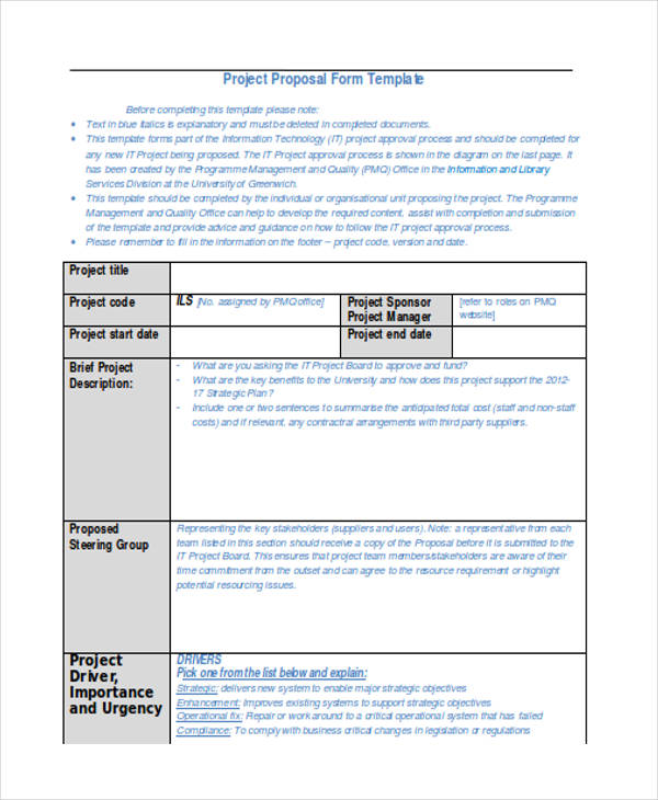 IT Project Proposal Form Template