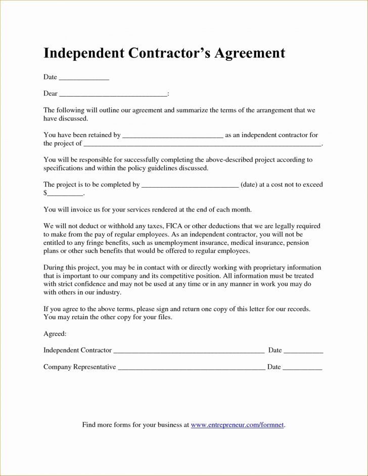 independent contractor contract agreement letter example