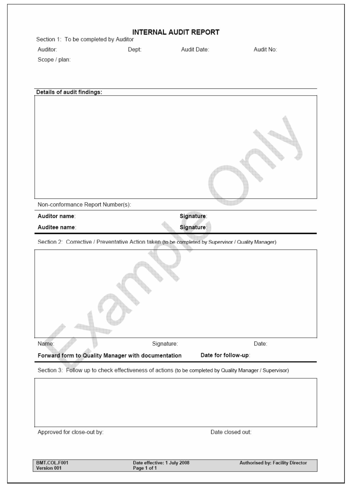 Internal Audit Report Format Example 1