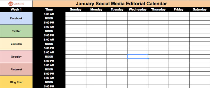 January Social Media Editorial Plan Example