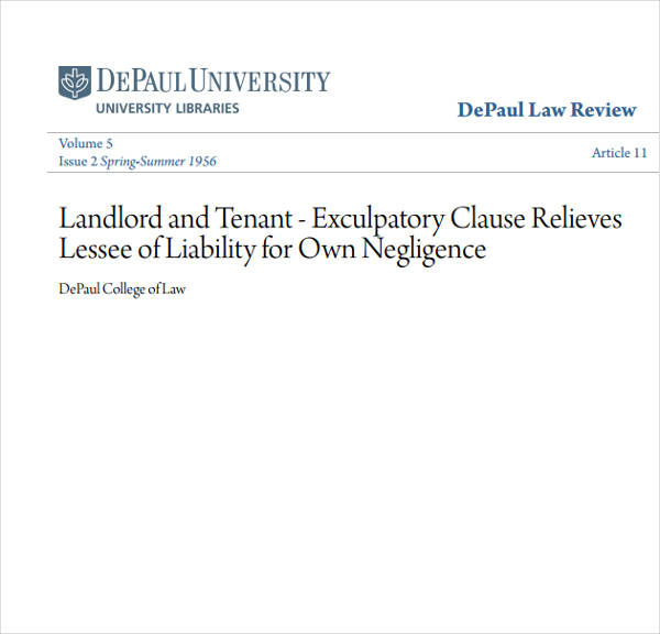 landlord and tenant exculpatory clause example