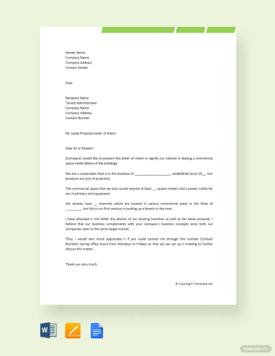 Lease Proposal Letter Template of Intent