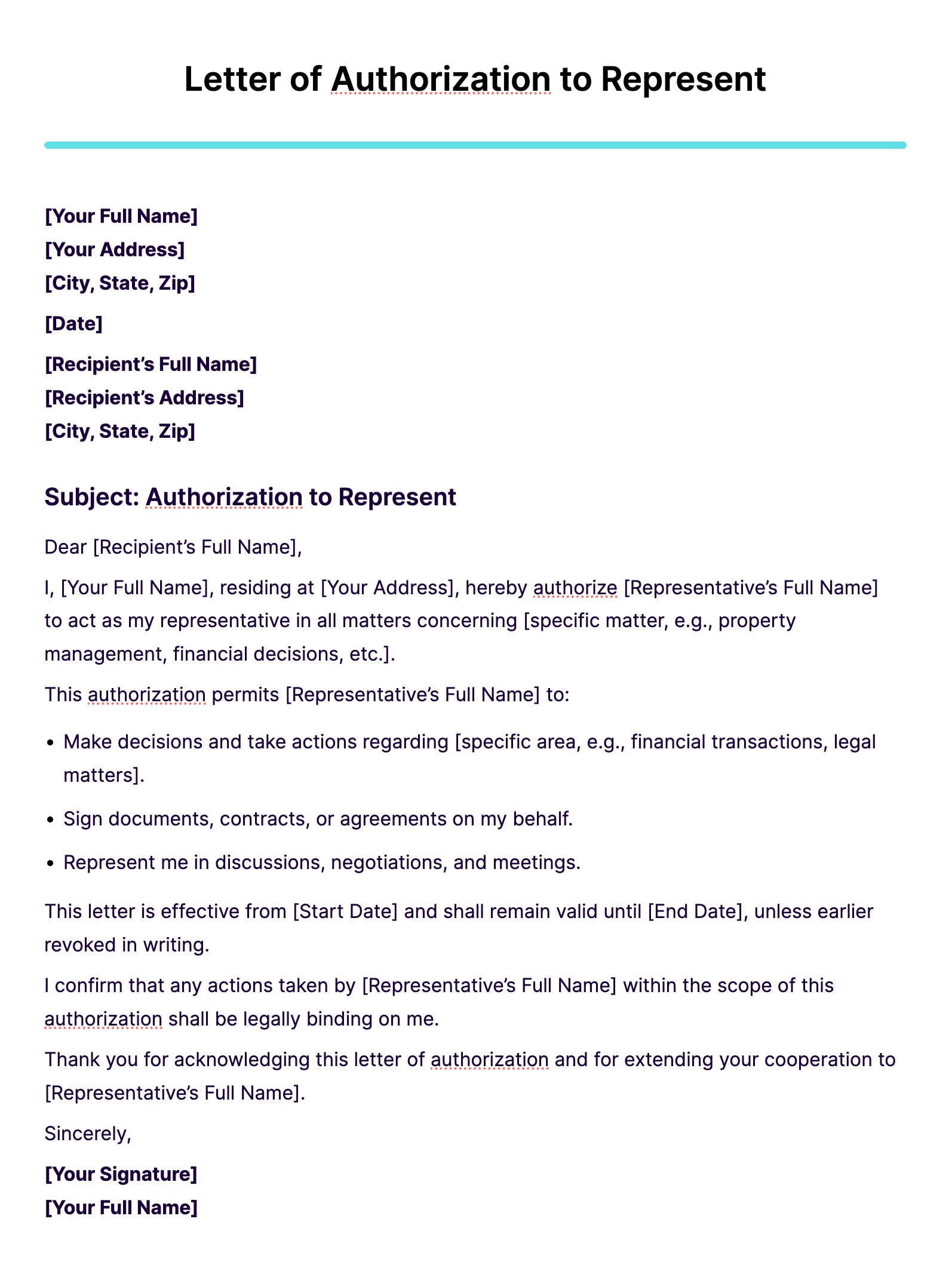 Letter of Authorization to Represent - 12+ Examples, Format, Sample ...