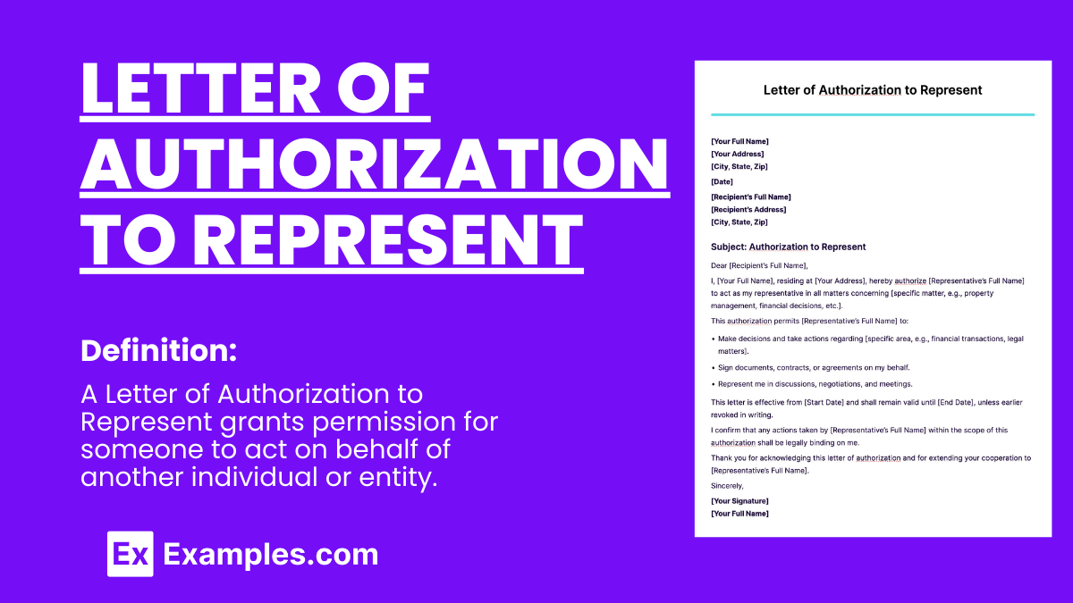 Letter of Authorization to Represent