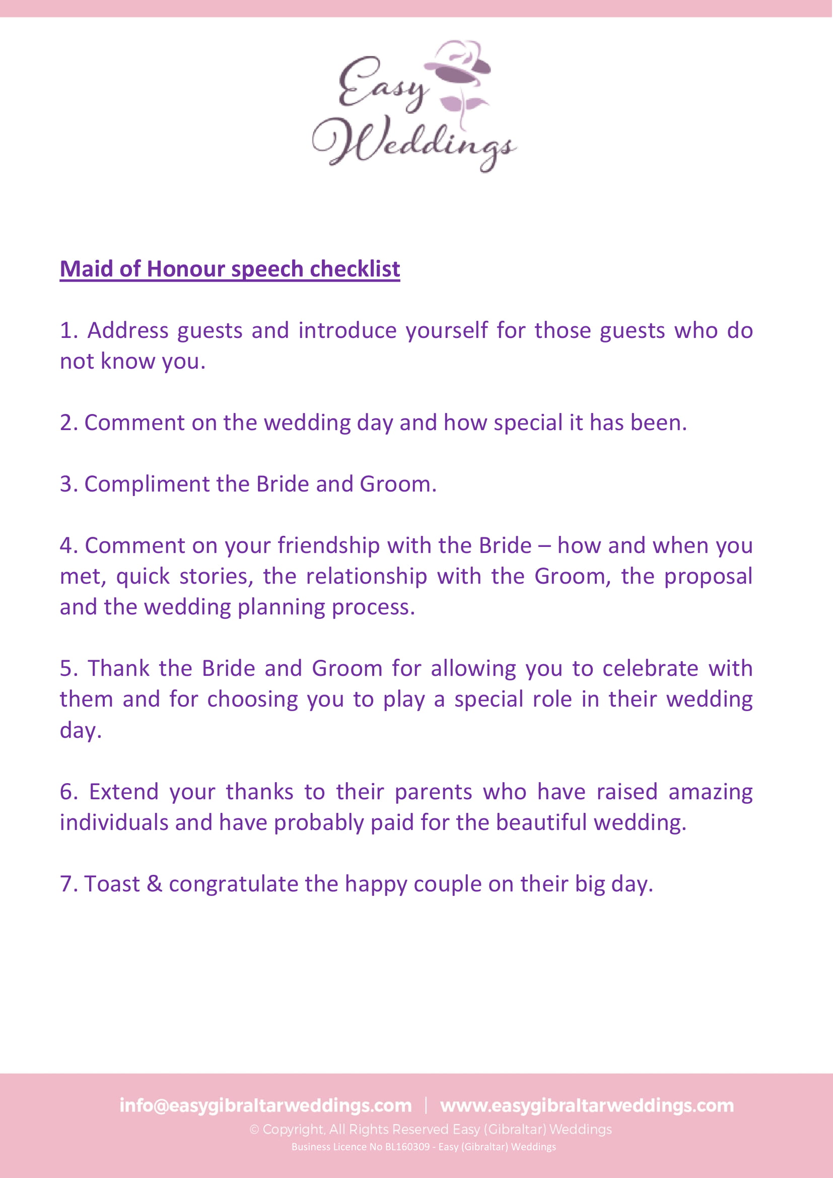 maid of honor speech checklist example