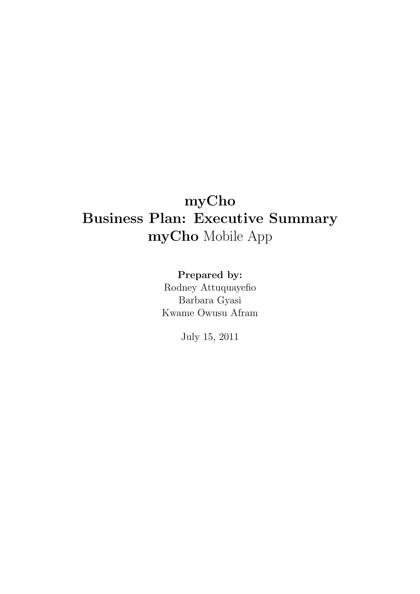 Mobile App Business Plan Executive Summary Example