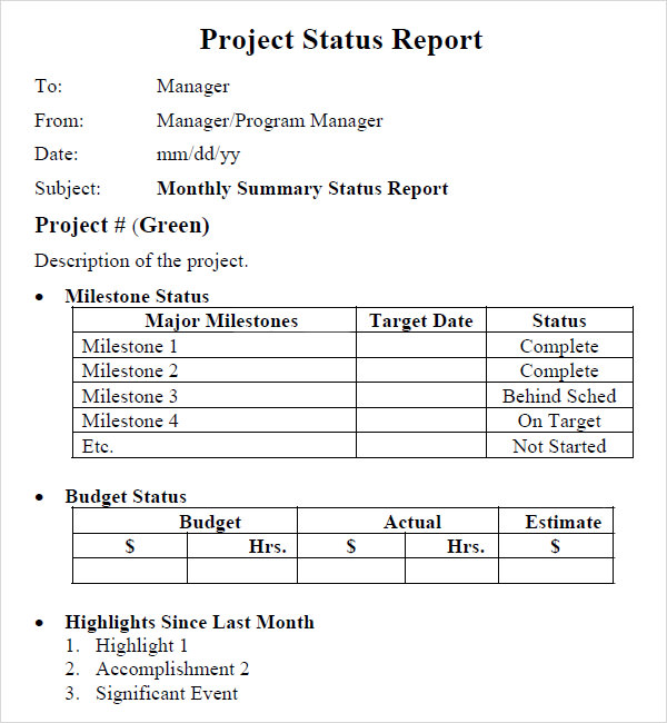 multiple project status report example