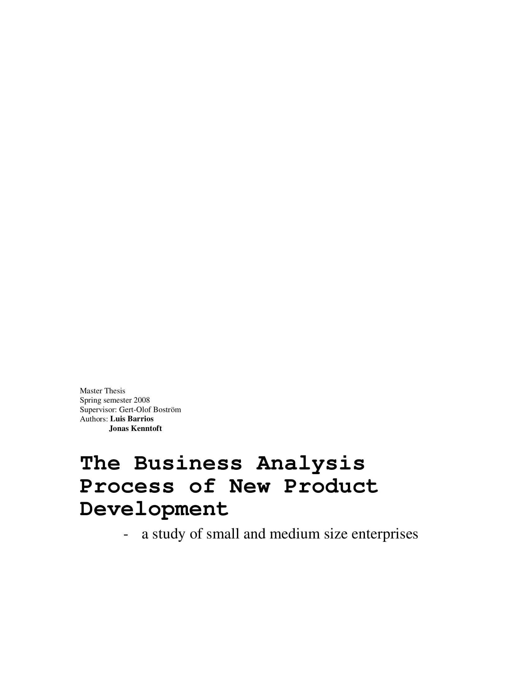 new product process and financial analysis example