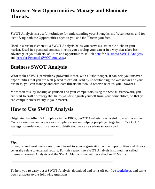 New SWOT Strategic Analysis Report Example