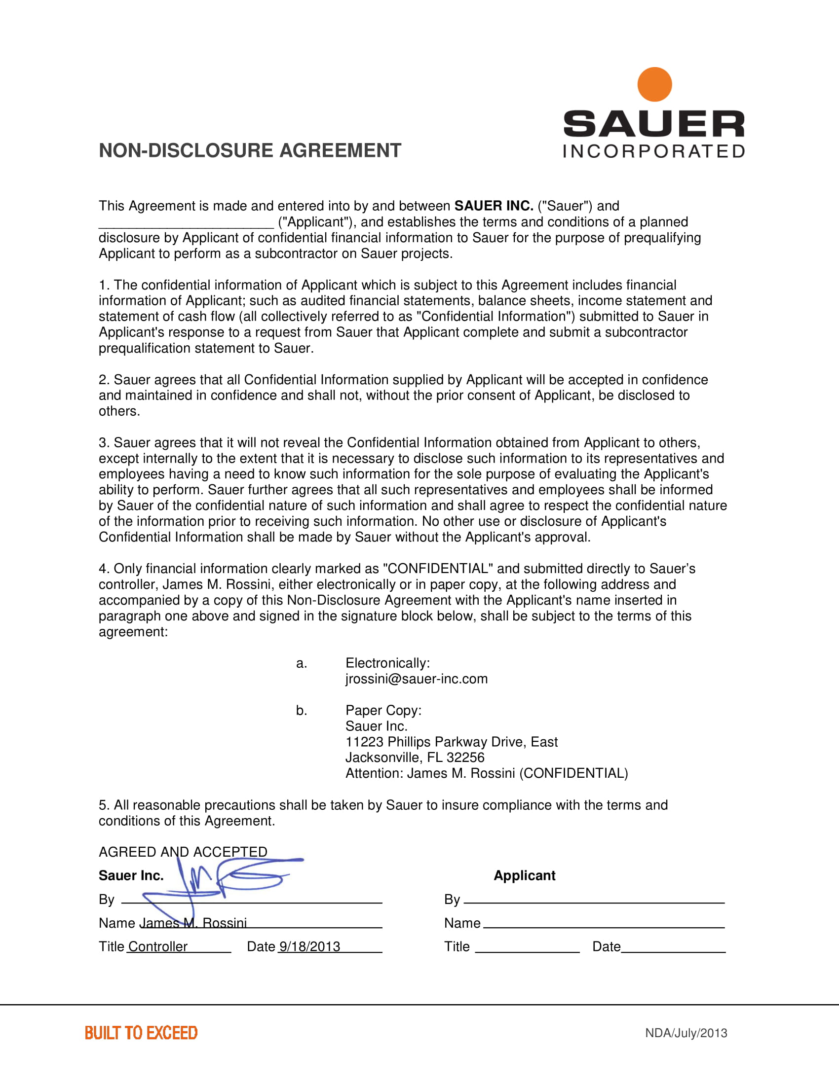 one page financial confidentiality agreement example