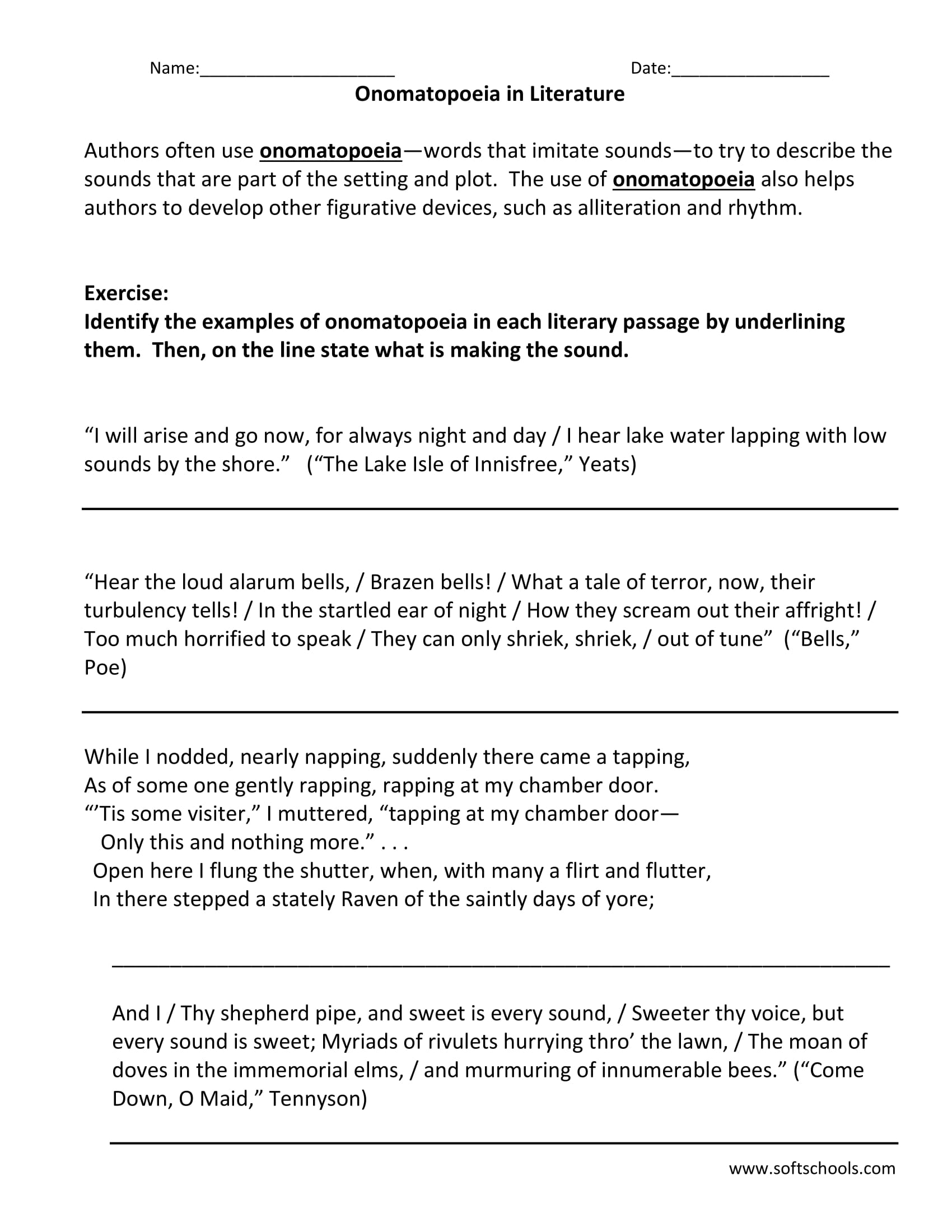 Onomatopoeia in Literature Worksheet Example
