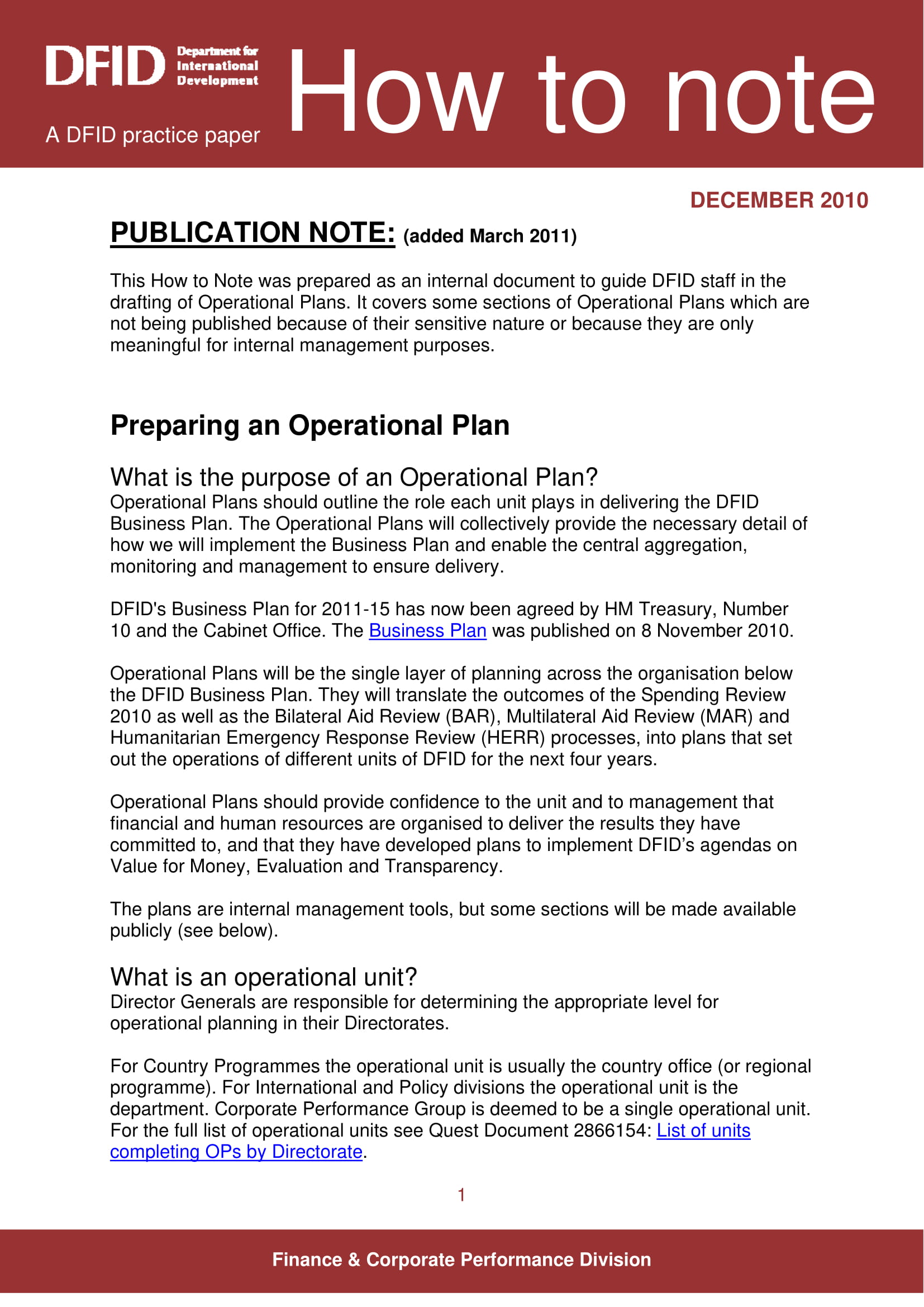 operational plan in business plan meaning