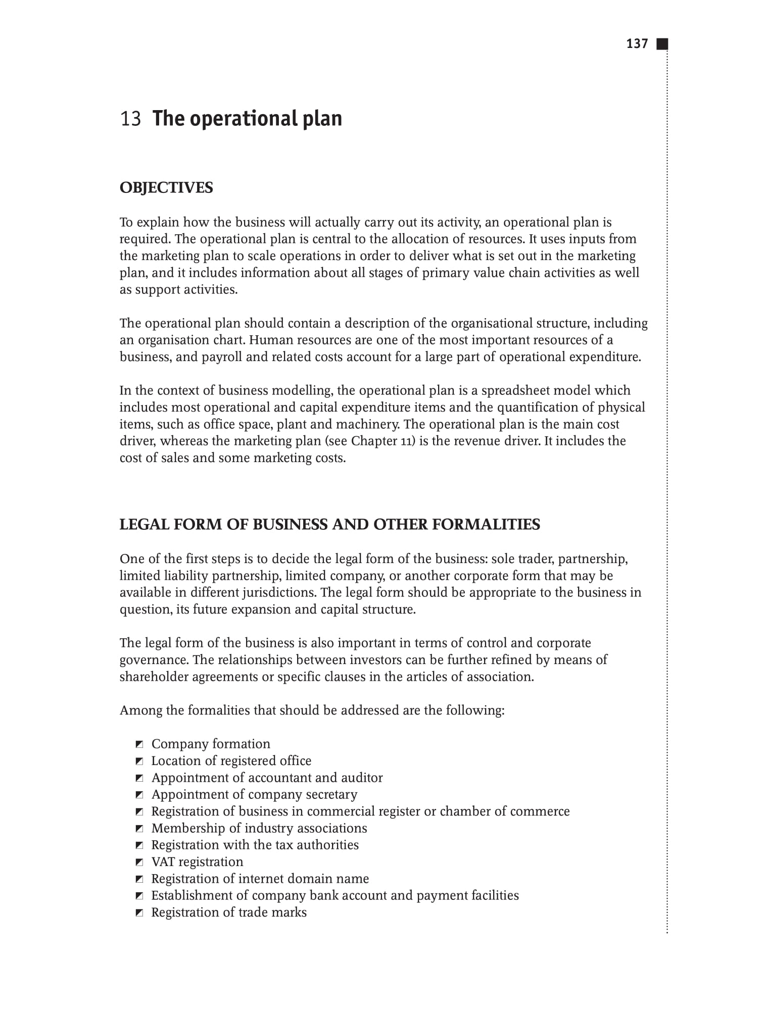 operations sections of the business plan