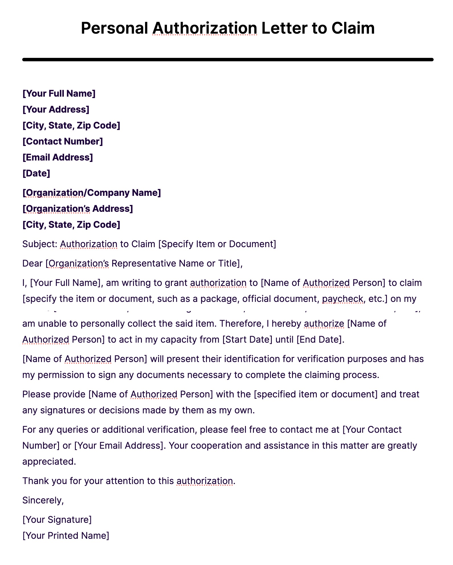 Personal Authorization Letter - 16+ Examples, Format, Sample | Examples