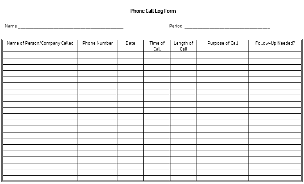 phone call log form