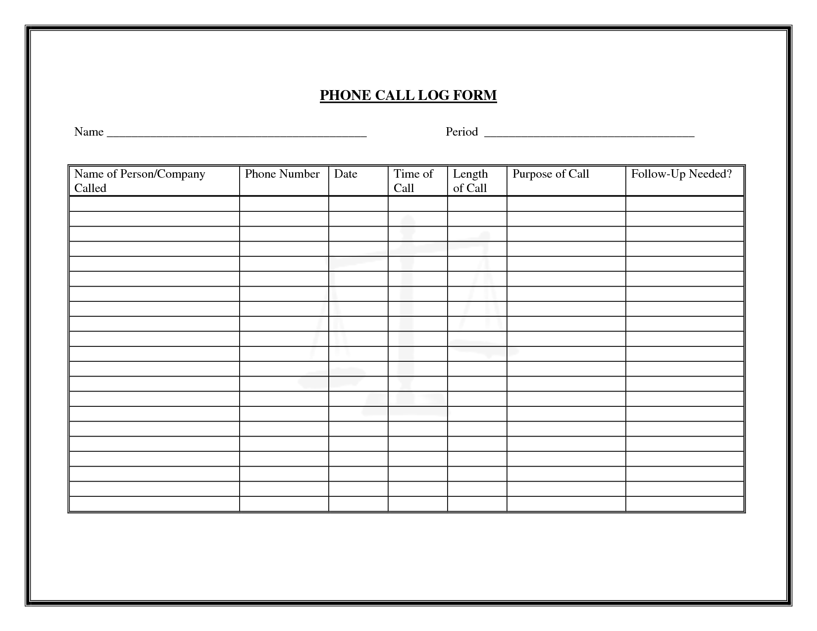 Free Printable Call Log Form Printable Templates