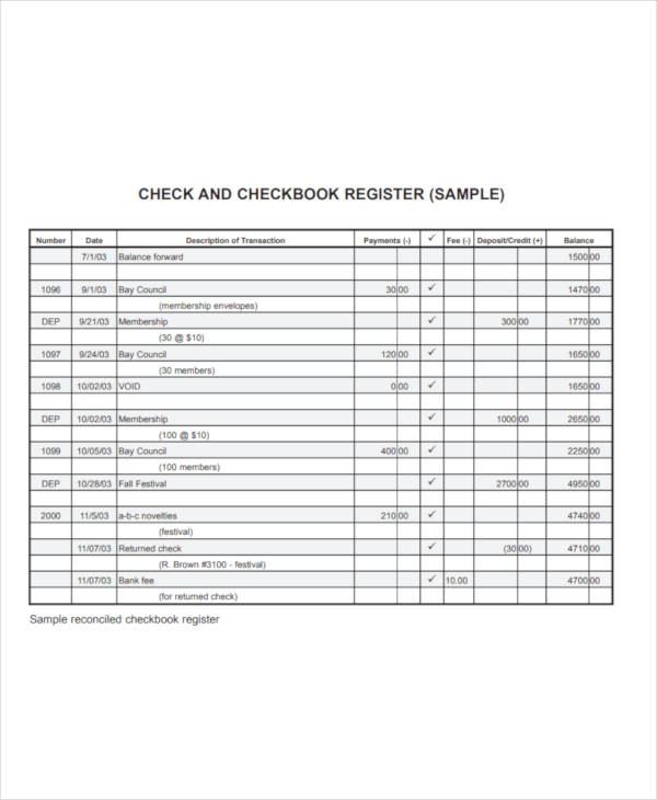 Printable Checkbook Register - 8+ Examples, Format, Pdf