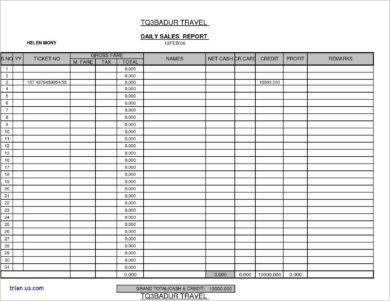 printable daily sales report example