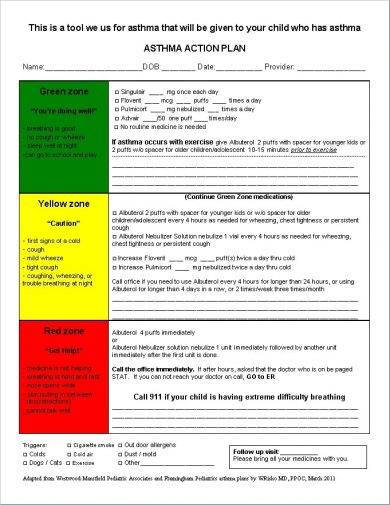 Printable Asthma Action Plan 11  Examples Format Pdf Examples