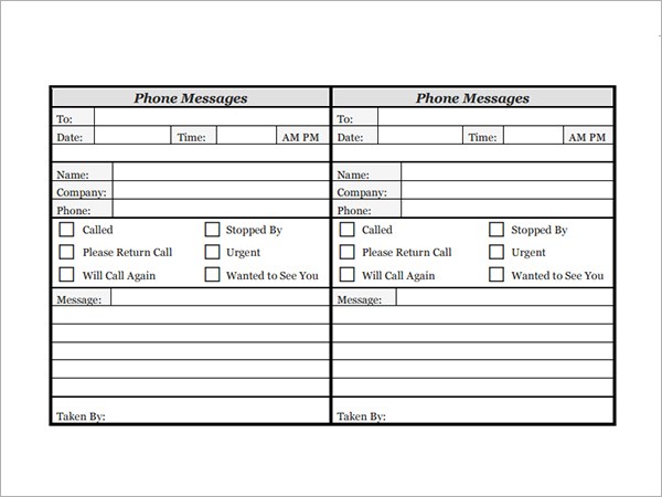 printable phone log message