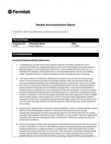 professional accomplishment report example 