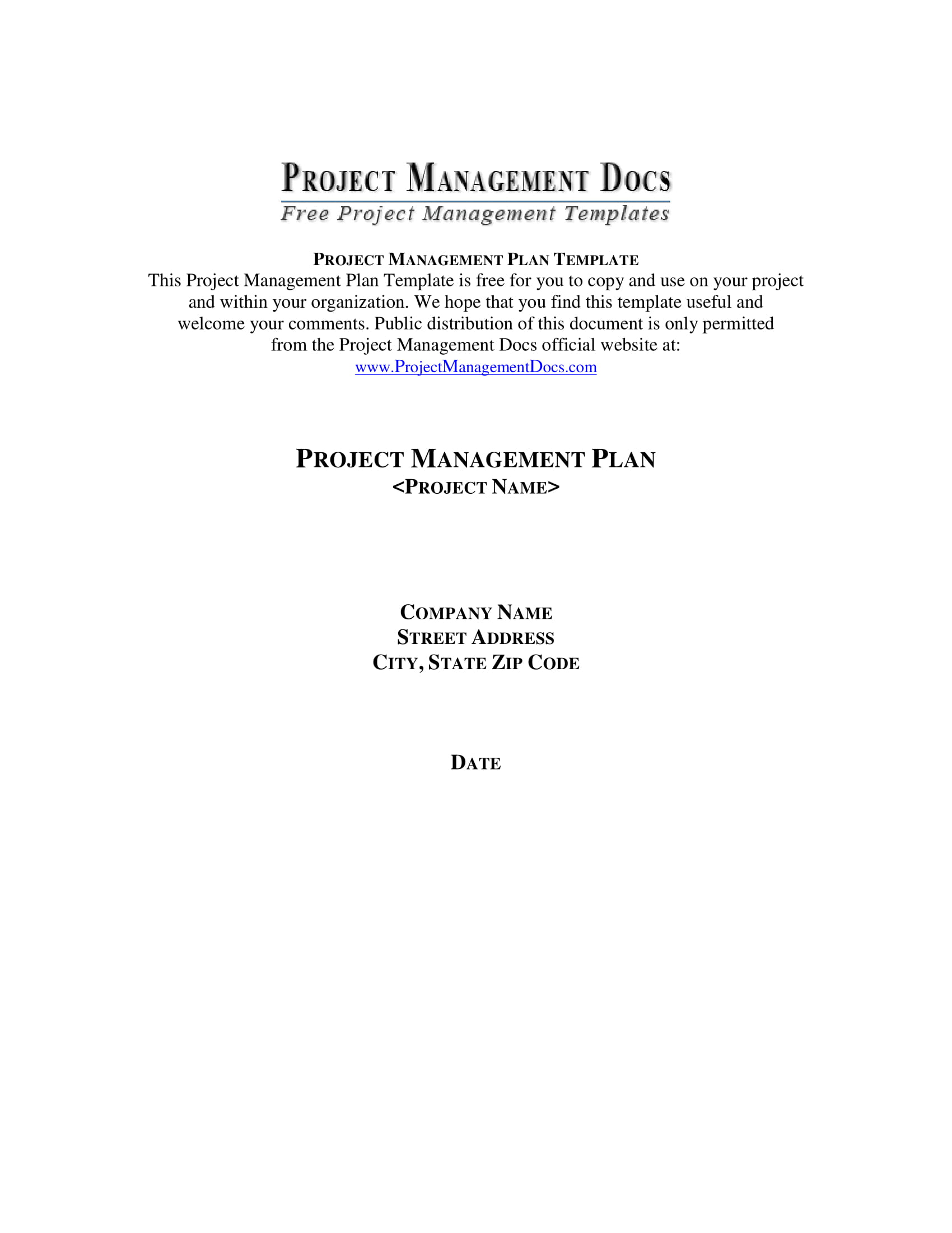 Project Management Plan Template Example 01