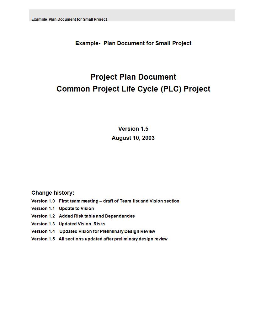 project plan for small projects example