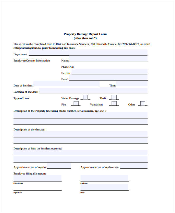 property damage report form example