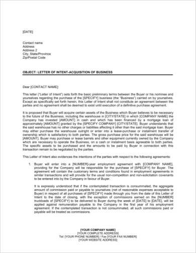 proposal letter of intent to acquire a business example