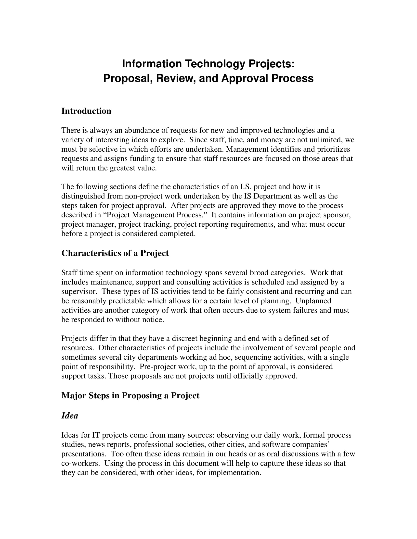 report on management proposal review and approval of information technology projects example 1