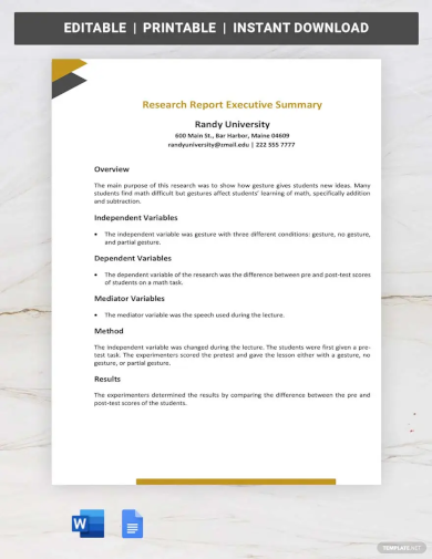 research report executive summary template