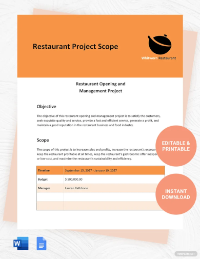 restaurant project scope template