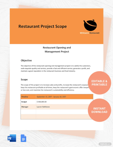 Restaurant Project Scope Template