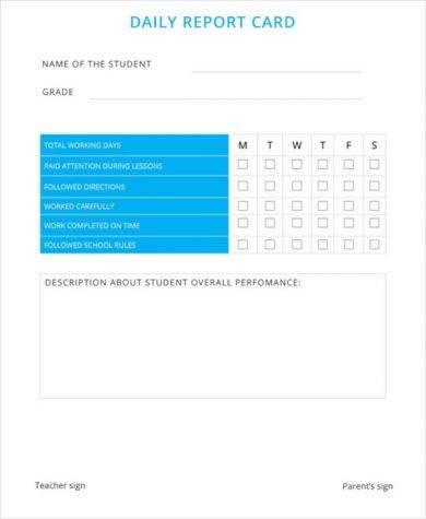 sample daily report card template 