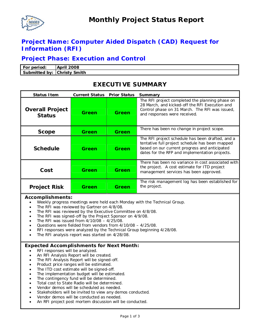 Simple Project Status Report Examples 8 PDF Examples