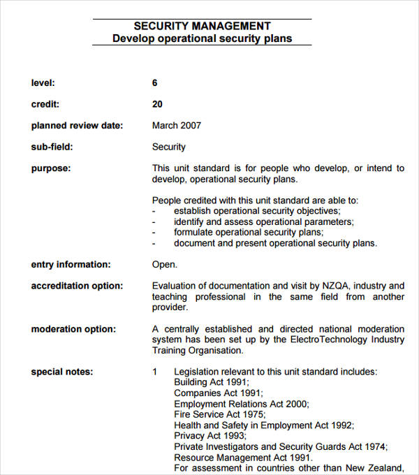 Security Operational Plan 9 Examples Format Pdf