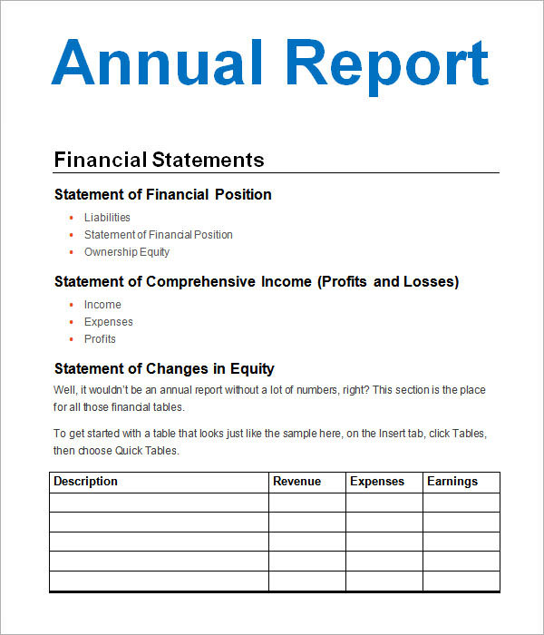 Simple Annual Sales Report Example