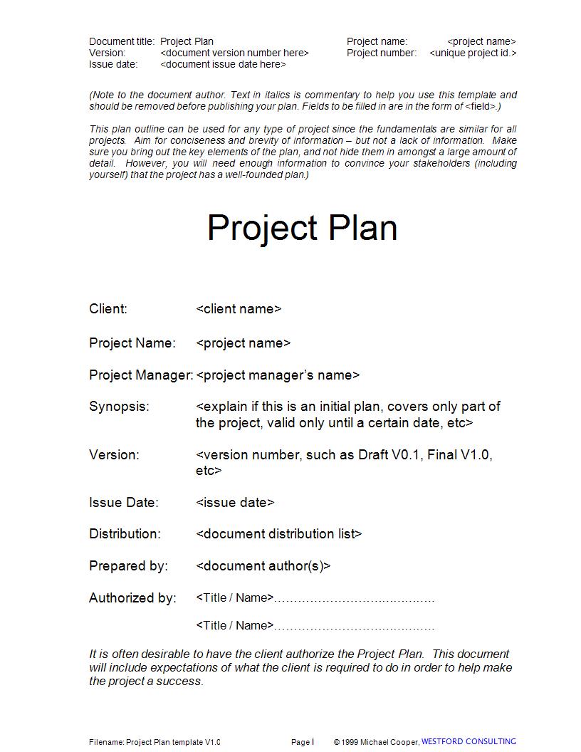 Simple Project Plan Template Example