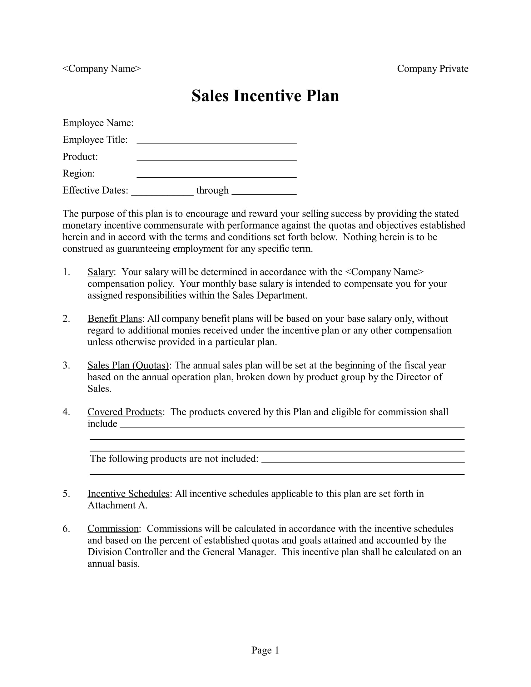 simple sales incentive plan example