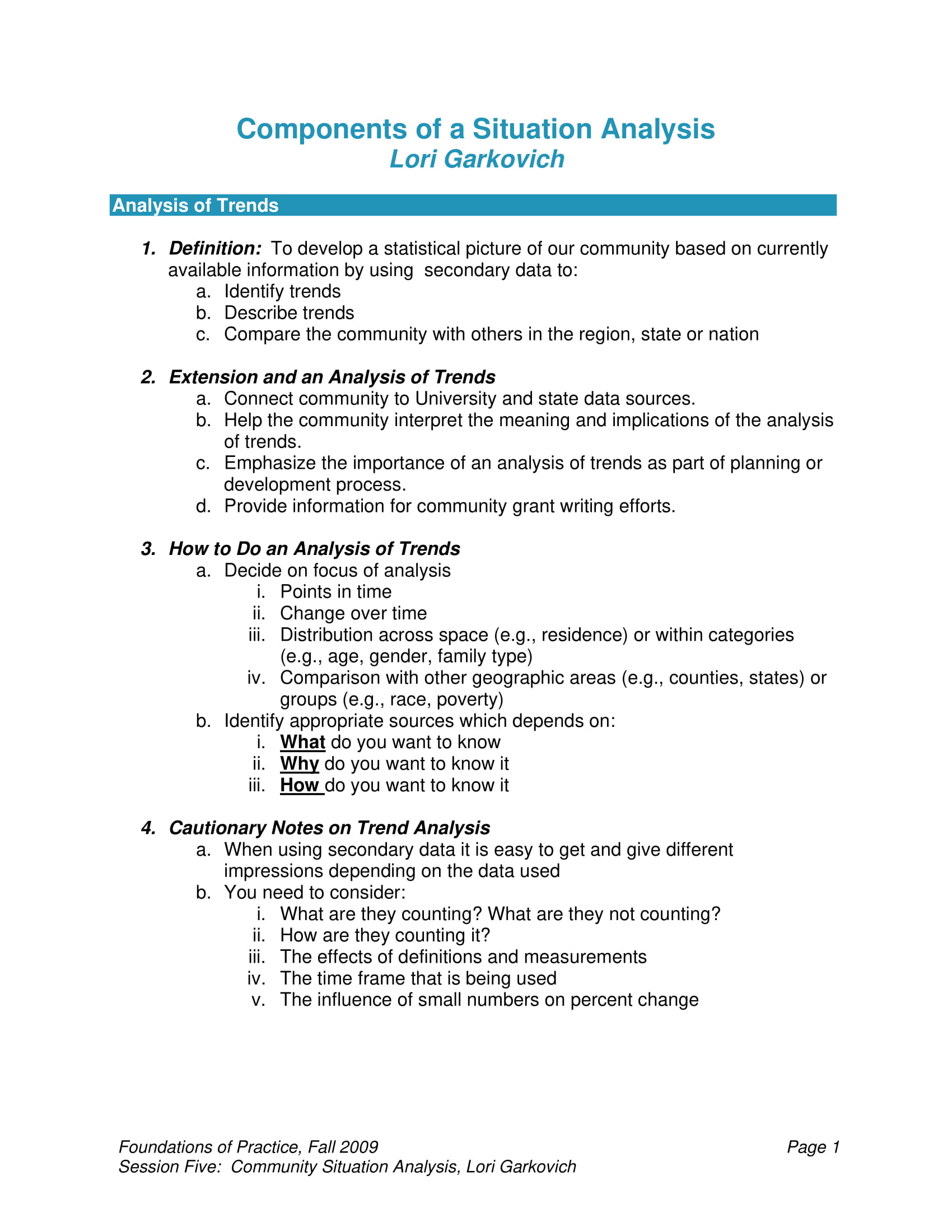 Situation Analysis Format and Components Example 1